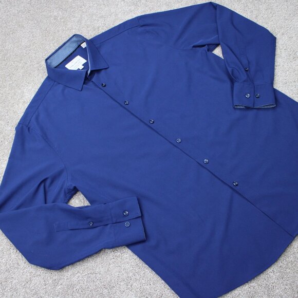 Construct Shirt Mens XL, 17-17 1/2, 34/35 Blue Slim Fit 4 Way Stretch Flip Cuff - Picture 7 of 13